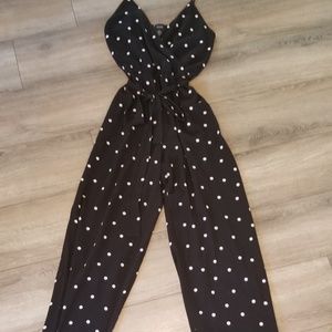 Full length V neck romper with tie